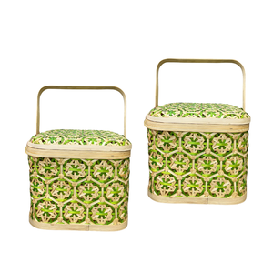 ตะกร้าเก็บของไม้ไผ่สานมือแบบเรียบง่าย ตะกร้าใส่ผลไม้ งานฝีมือทำมือจากเวียดนาม ลายดอกไม้ - Product Image 1