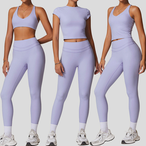 Conjunto de Yoga para Mujer, Verano 2025, Transpirable, Secado Rápido, Color Sólido Medio, para Fitness, Running, Actividades al Aire Libre, Alta Calidad, Alta Elasticidad, Gimnasio - Product Image 3