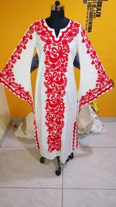 Classic Retro <b>Style</b> Vintage Look Women Summer Cotton Chain Stitch Suzani Floral Embroidered Beach Wear Coverup <b>Kaftan</b> <b>Dress</b> - Product Image 4