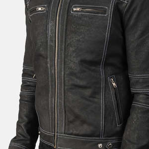 GLOBAL LEATHER Reversible <b>Black</b> Leather Biker Jacket-Vintage Style Hooded Collar Unisex Winter Jacket Zipper Closure XS XL Sizes - Product Image 5