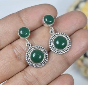 Onyx vert 925 argent Sterling pierres précieuses boucle d'oreille élégante boucle d'oreille bijoux faits à la main forme ronde boucle d'oreille cadeau pour noël - Product Image 2