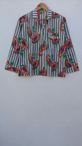 Ensemble de pyjamas en pur coton à imprimé rayé Vêtements de nuit doux Tissu tissé décontracté-Cadeau pour elle - Product Image 2