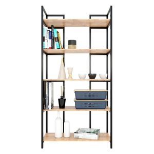 Étagère à 5 niveaux DRACO avec structure en fer et plateau en bois d'hévéa, type sur pied pour salon - KS68065 - Product Image 1