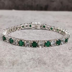 Bracelet pour femme en émeraude naturelle, pierre de naissance de mai, cadeau de mariage, cadeau de Noël, bijoux faits à la main, bracelet en argent sterling 925 - Product Image 2