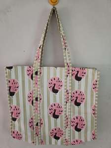 Nouveaux sacs fourre-tout à bandoulière en coton 100% pour femmes, faits à la main, fermeture éclair, sac de shopping surdimensionné, été, Saint-Valentin - Product Image 2