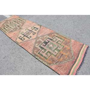 Tapis Vintage en Laine Turque 3 X 9,8ft Rose Vert Surdimensionné Plat Tissage Patchwork Motif 10mm pour Décorations de Salon - Product Image 4