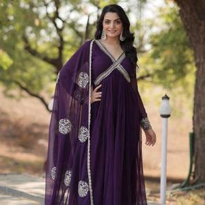 Robe à manches longues pour femmes, tenue de fête de mariage en tissu soyeux pour filles - Product Image 1