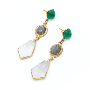 <b>Green</b> Onyx Labradorite Lace Agate Earrings 18K Gold Plated Trendy Boho Chic Handcrafted <b>Jewelry</b> for Women - Product Image 2