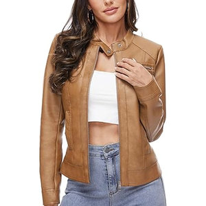 Veste en cuir pour femme à manches longues avec logo personnalisé, design de haute qualité, créez votre propre style, veste en cuir pour femme - Product Image 2
