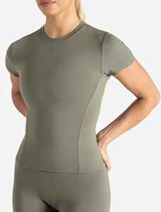 Camiseta de gimnasio personalizada Premium Dusky Sage para mujer, camiseta elástica de manga corta con cuello redondo de poliéster, nueva camiseta informal para entrenamiento de Yoga - Product Image 5