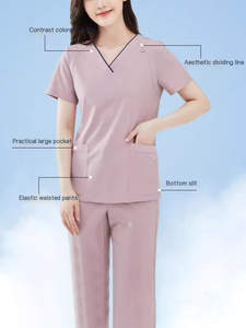 Short Sleeve Nurse <b>Scrub</b> Uniforms Hospital Medical <b>Scrubs</b> <b>Sets</b> with Stand Collar Made of Spandex - Product Image 4
