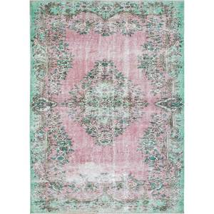 พรมขนสัตว์สีเขียววินเทจถักมือ ลายเมดัลเลียนแบบนามธรรม รูปทรงสี่เหลี่ยมผืนผ้า ขนาดใหญ่ รุ่น Pae-1484 สำหรับห้องนั่งเล่น ห้องโถง หรือทางเดินในบ้าน - Product Image 1