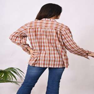 Camisa de algodón hecha a mano de diseñador para mujer Blusa con estampado a cuadros, estilo de gran tamaño, telar manual de algodón Regular Fit para ropa formal informal - Product Image 6