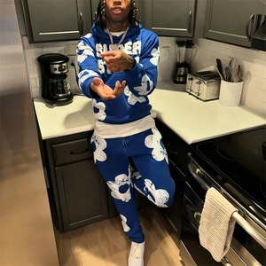 American Winter Couple Y2k con capucha 2 piezas Chándal Abrigos estampados + Pantalones con cordón Ropa deportiva de manga larga Trajes casuales de gran tamaño - Product Image 2