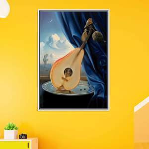 Surreal Pear Lute <b>Canvas</b> Print: Whimsical Fruit-Instrument Fusion Art,WHITE <b>FRAMED</b> <b>CANVAS</b> - Product Image 1
