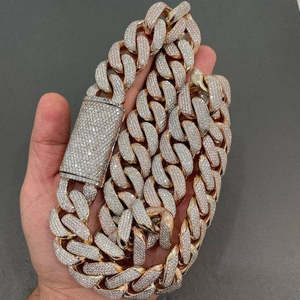 Cadena Cubana de 14 mm y 20 Pulgadas, Chapada en Oro de 18K con Diamantes, Estilo Hip Hop Unisex, para Fabricantes de Joyería Certificados, Exportación Premium - Product Image 3