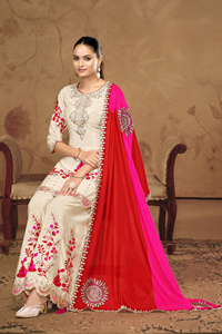 Salwar Kameez fait à la main de qualité supérieure avec broderie lourde Dupatta Chinon Thread Pent Mirror Work Broderie pour vêtements de fête pour adultes - Product Image 4