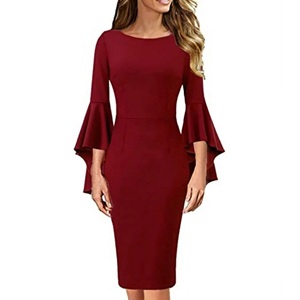 Personalizado negro casual hasta la rodilla vestido de Oficina de Impresión liso mujeres Jersey algodón camiseta carrera vestidos - Product Image 4