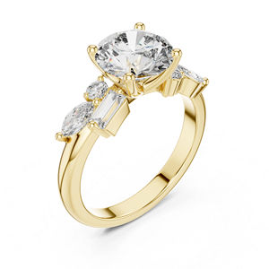 แหวนหมั้นเพชรทรงมาร์ควิส ทรงบัค และทรงกลม ทองคำ 14K สำหรับผู้หญิง |   เพชรที่เพาะเลี้ยงใหม่ - Product Image 4