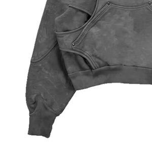 Por encargo 100% algodón mezclado Streetwear corte recortado Sudadera con capucha parche bordado Sudadera con capucha lavado ácido Vintage desgastado para hombres - Product Image 3