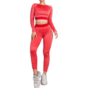 ชุดโยคะไร้ตะเข็บสำหรับผู้หญิง 2 ชิ้น กางเกงเลกกิ้งเอวกลาง เสื้อชั้นในกีฬา แห้งเร็ว ระบายอากาศได้ดี เป็นมิตรกับสิ่งแวดล้อม ผลิตจากไนลอน/ผ้าฝ้าย สำหรับออกกำลังกายที่ยิม - Product Image 4