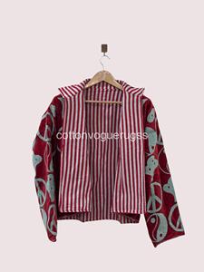 Veste d'hiver bohème en coton brodé floral éco-responsable Suzani, col rond, manches longues, vêtements d'extérieur pour femmes grandes tailles - Product Image 2