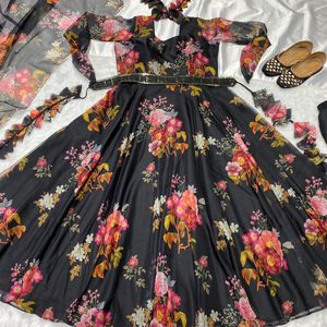 ชุดเดรสผ้าฝ้ายพิมพ์ลาย Anarkali ชาวอินเดีย - Product Image 2