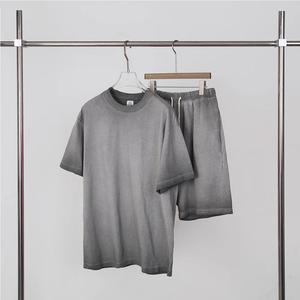 Saleh Enterprises Oversized Terry 100% Cotton Breathable T-Shirt Relax Fit Shorts Matching Lounge <b>Set</b> Casual Streetwear Summer - Product Image 2