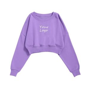 Sudadera de poliéster/algodón de rizo de manga larga, holgada, informal, de talla grande para mujer, de color liso, personalizada, superventas - Product Image 1