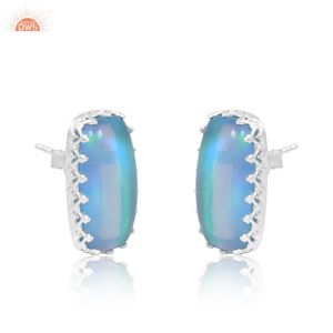 Aurora Opal Sky Shape Beautiful Doublet Gemstone Coussin Shape 925 Sterling Silver Studs For Girls Jewellery Manufacturer - Product Image 2