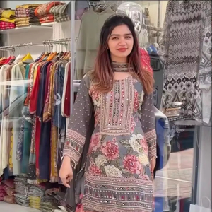 Lourd Designer indien décontracté fête porter Faux Georgette impression numérique et vrai miroir travail à la main haut Palazzo et dentelle bordure Dupatta - Product Image 1