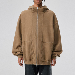 Fabricante de logotipo personalizado de dos vías con cremallera Streetwear Drop Shoulder Unisex Distressed Oversized Hoodie Full Zip up Acid Wash Hoodie - Product Image 1