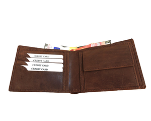 Cartera corta de cuero genuino personalizada, elegante, informal, para hombre, Caballo Loco, monedero anti puro, compartimento para tarjetero - Product Image 1