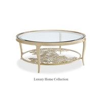 Centre de conception unique de luxe et forme ronde de table d'appoint avec dessus en verre et cadre métallique de haute qualité couleur or brillant poli