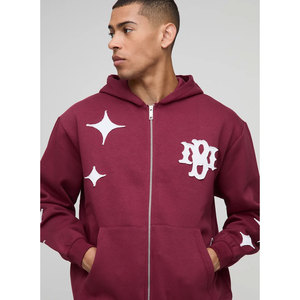 เสื้อฮู้ดสวมหัวสะพายไหล่ตกไซส์ใหญ่พิเศษของผู้ชายผ้าคอตตอน100เปอร์เซ็นมีฮู้ดขนาดใหญ่พิเศษปักพัฟ - Product Image 6