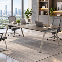 Table de conférence exécutive moderne, bureau de réunion de luxe avec plateau en bois grainé et structure en acier pour salle de réunion de bureau d'entreprise