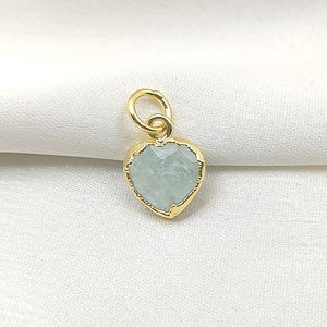 Pendentif en argent sterling 925 avec charme en forme de cœur en aquamarine - Plaqué or, pierre précieuse en forme de cœur, charme de naissance de mars, fabrication de bijoux DIY - Product Image 1