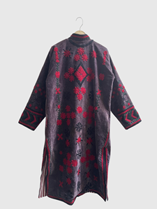 Velvet Plus Size Women'<b>s</b> Jacket Mandarin Collar Full Sleeve Hand Embroidered Floral Pattern Long Coat Winter Wear - Product Image 2
