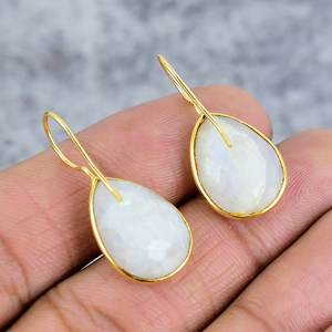 รุ้งมูนสโตน925เงินสเตอร์ลิงต่างหูลูกแพร์ชุบทองต่างหูลวดต่างหูสำหรับผู้หญิงของขวัญแต่งงาน - Product Image 4