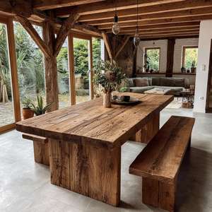 Mesa de Comedor Cuadrada Plegable Hecha a Mano de Madera Maciza Moderna con Diseño Rústico Industrial para Uso en la Cocina - Product Image 2