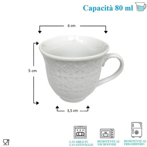 ชุดแก้วกาแฟพอร์ซเลนสีขาวขนาด80มล. ถ้วยไมโครเวฟและเครื่องล้างจานปลอดภัยแก้วกาแฟดีไซน์หรู6ชิ้น - Product Image 2