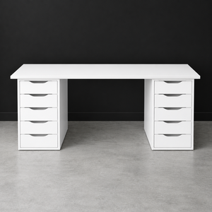 Solid Wood Top <b>Home</b> <b>Office</b> <b>Desk</b> with 10 Drawers <b>White</b> Pedestal Writing <b>Desk</b> Modern Computer <b>Desk</b> Study Table Large Workstation - Product Image 1