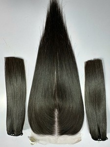 Extensions de cheveux naturels indiens Remy double drawn, tissage machine, cheveux vierges noirs lisses, closure frontale en dentelle 13x6 - Product Image 3