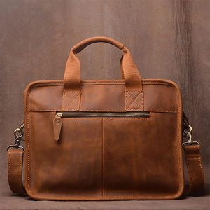Classic Korean Vintage Cowhide Leather Laptop Briefcase Crossbody Shoulder Strap Zipper Closure Large Capacity Portable Durable - Product Image 2
