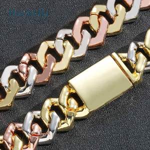 18K Gold Plated 20mm Handset Tricolor Cuban Style 925 <b>Sterling</b> <b>Silver</b> Brilliant Cut Moissanite Chain Link <b>Men</b> Hip Hop <b>Bracelet</b> - Product Image 4
