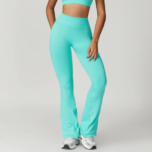 Mallas deportivas elásticas de cintura media para mujer, sin costuras, sólidas, fruncidas en el trasero, entrenamiento, gimnasio, Fitness, Yoga, informales, 100% de algodón - Product Image 1