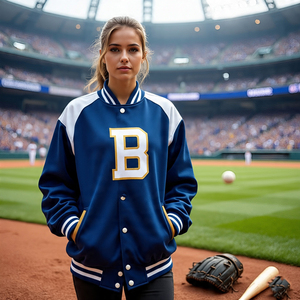 Chaqueta universitaria con bordado de letras personalizado para mujer, chaquetas universitarias de béisbol de doble panel a la moda de invierno para mujer - Product Image 1