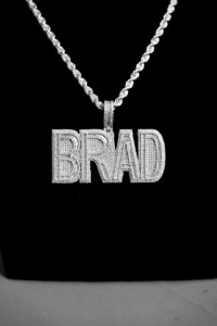 Mens custom <b>BRAD</b> letter pendant necklace in 925 silver with moissanite iced jewellery stylish urban fashion chain - Product Image 5