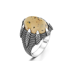 Anello da uomo in argento con pietra di agata Yemen Eagle Claw - Product Image 3