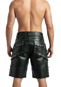 กางเกงขาสั้นหนังแท้สไตล์พังก์ร็อกสำหรับผู้ชาย ประดับหมุดโลหะ ดีไซน์ใหม่ปี 2026 - Product Image 4
